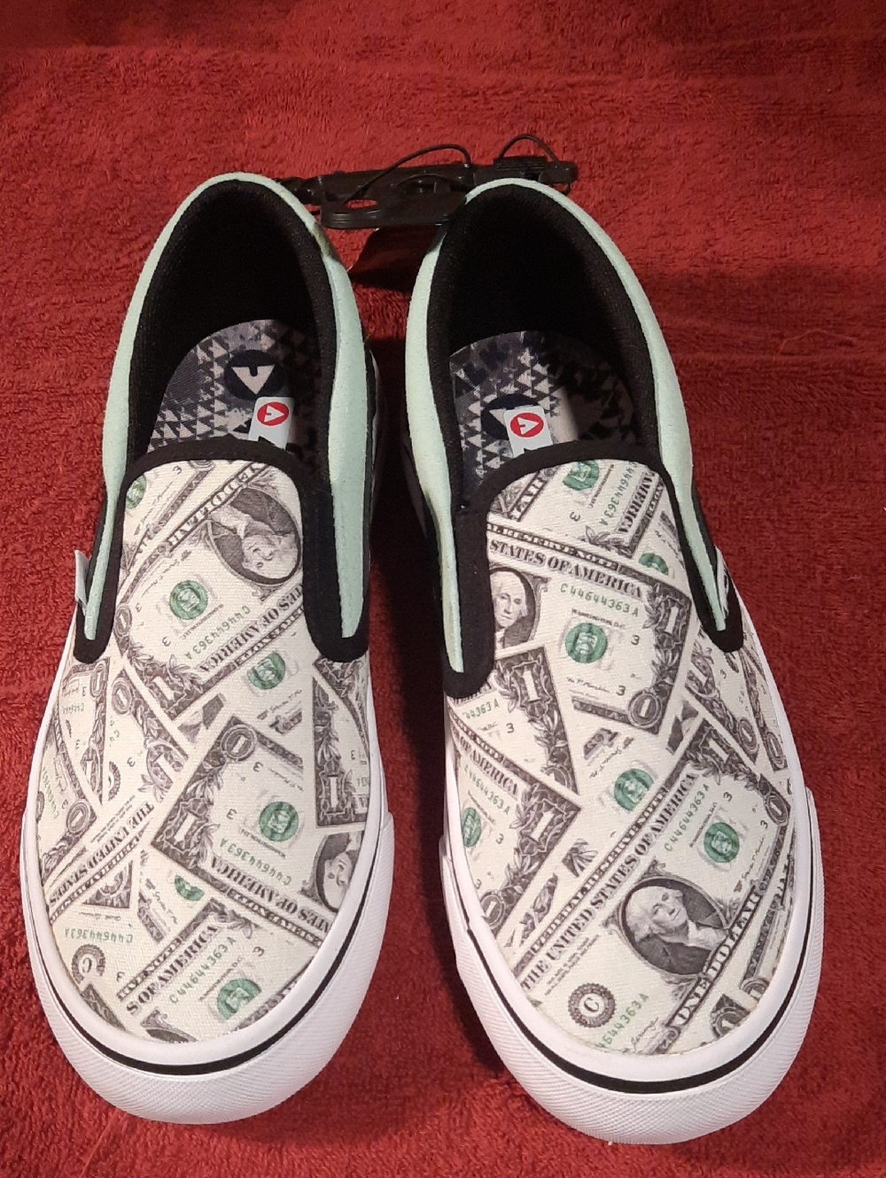 Boys Airwalk Sidekick Sneakers Money Design in Black and White with Mint Accent